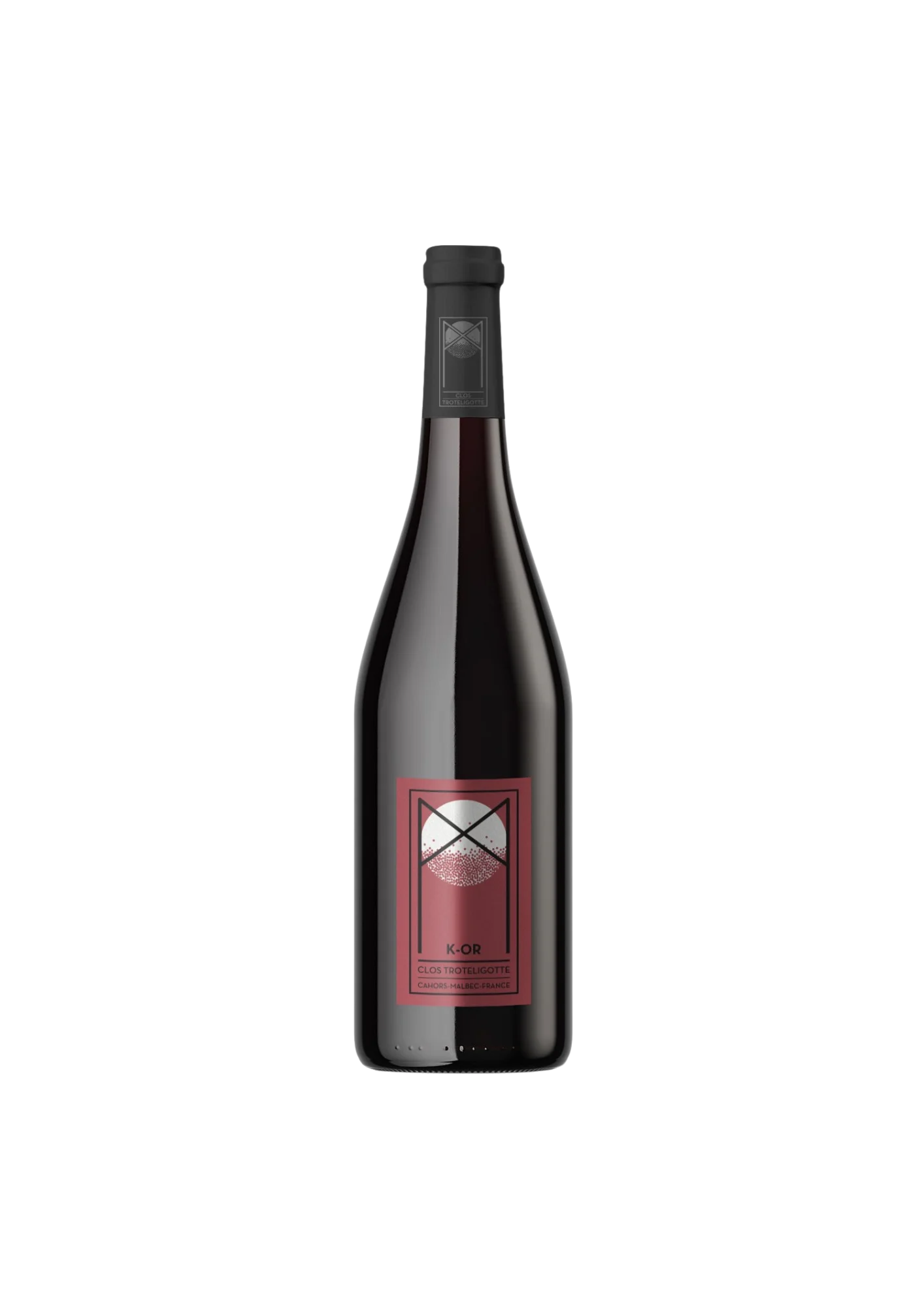Botella de Cahors, Clos Troteligotte, K Or, vino tinto