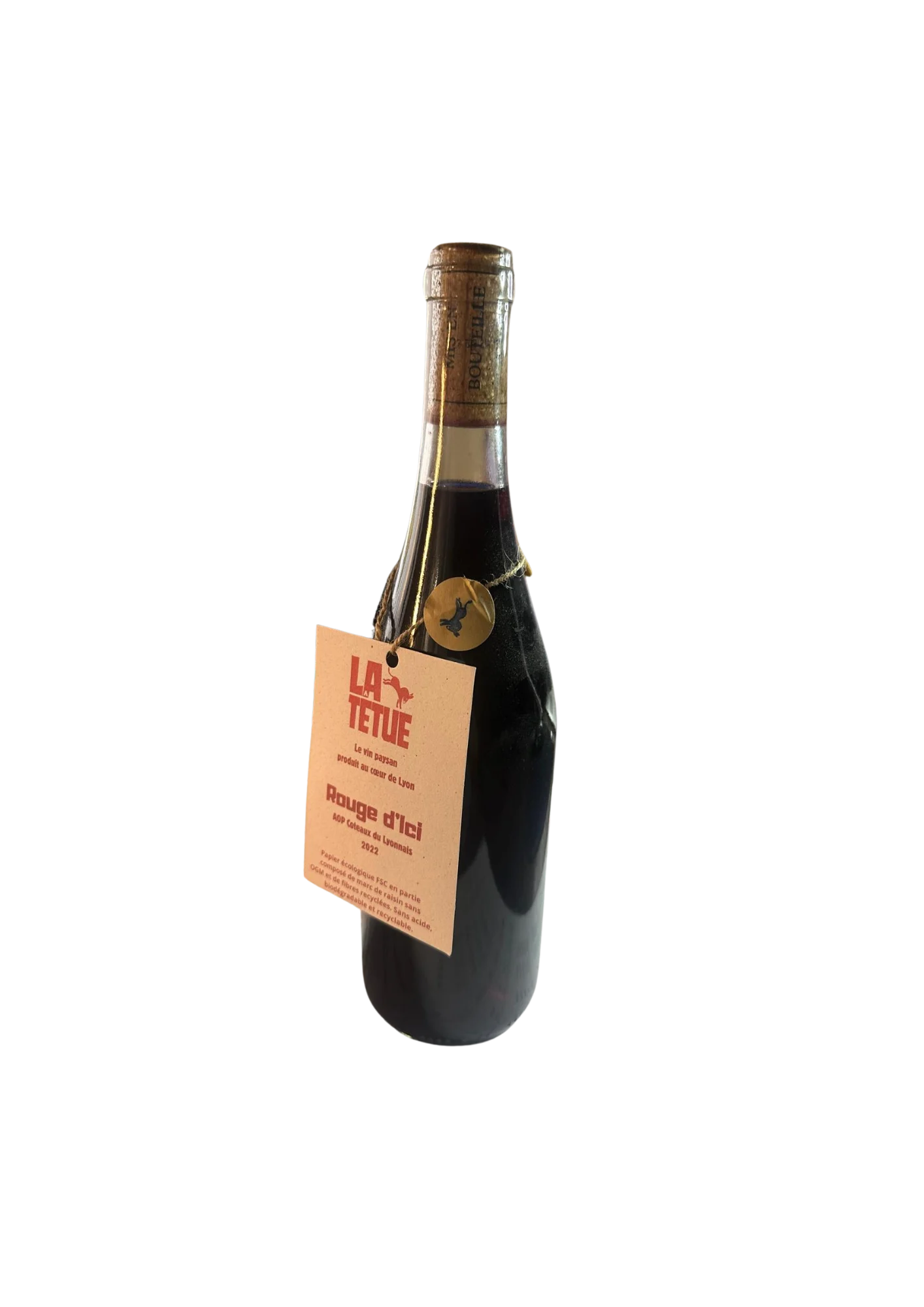 Bouteille de Coteaux du Lyonnais, La Têtue, Rouge d’ici, vin rouge