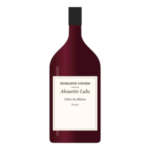 Bouteille de Côtes du Rhône, Domaine Ginies, Alouette Lulu, vin rouge