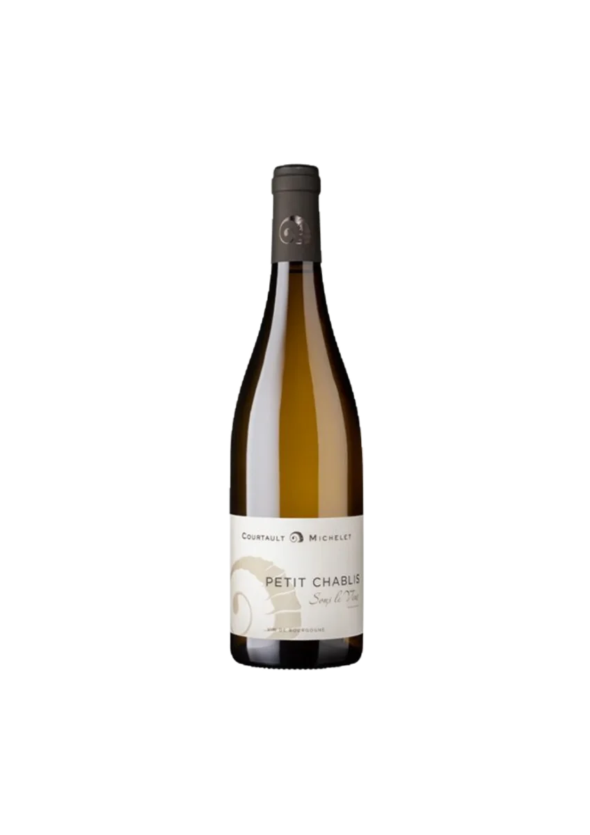 Botella de Petit Chablis, Courtault Michelet, Sous le vent, vino blanco