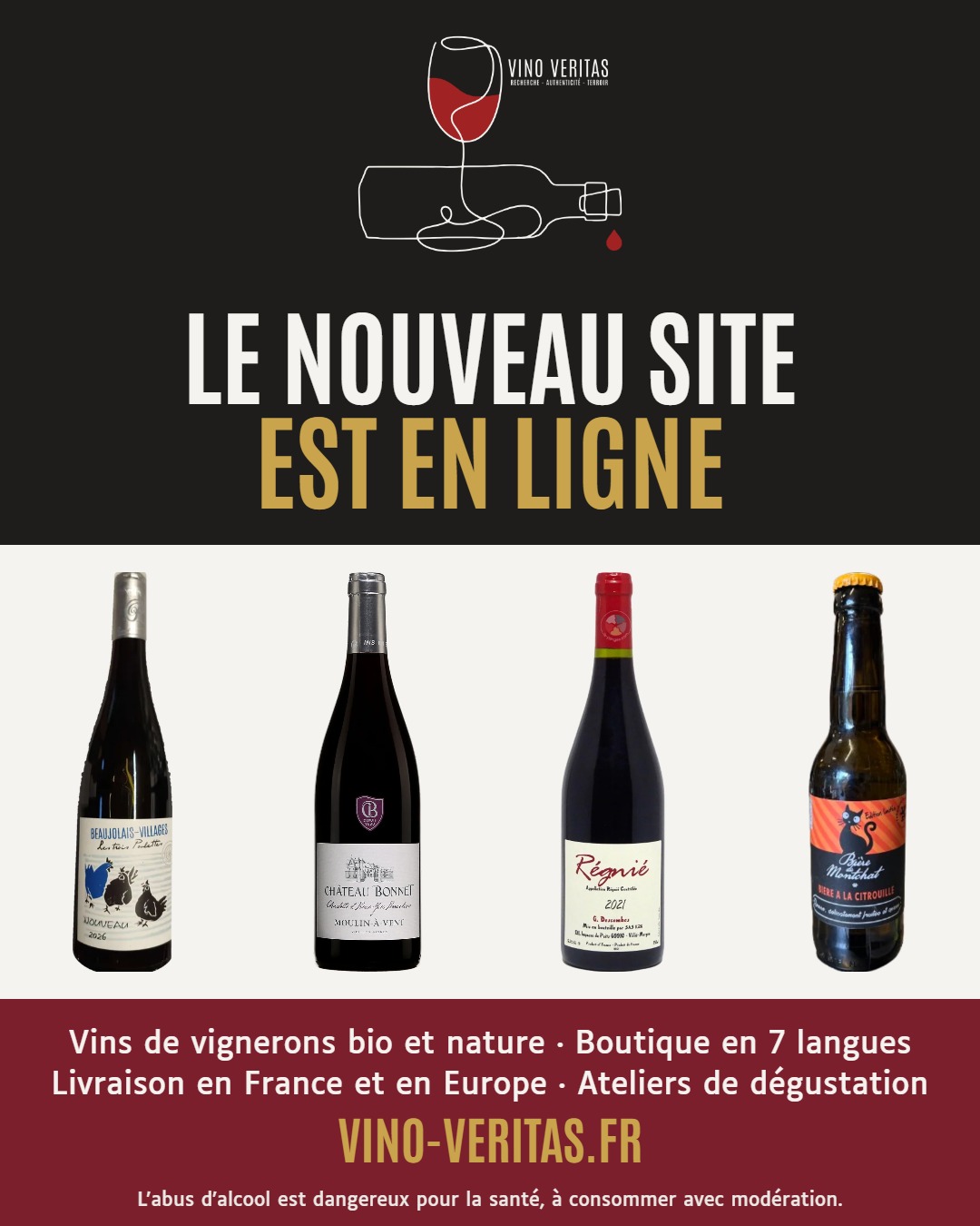 Le nouveau site Vino Veritas est en ligne : quatre bouteilles, vins de vignerons bio et nature, livraison en France et en Europe